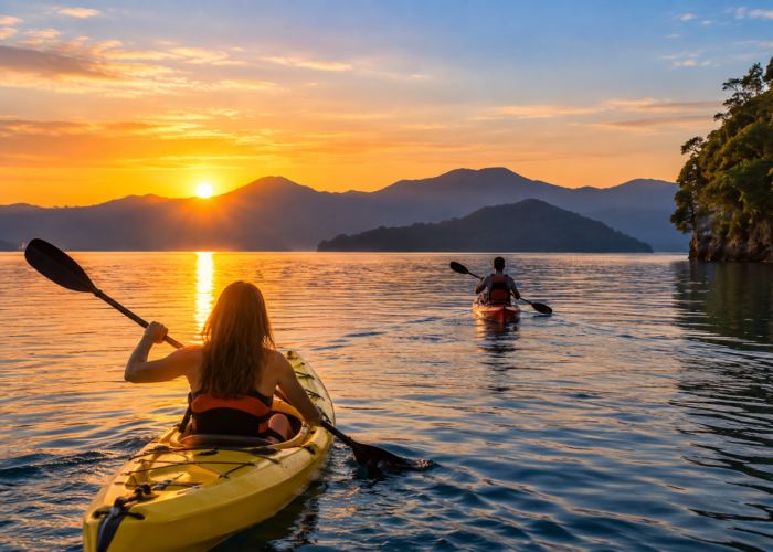 Sunrise kayaking on Lake Ilopango, El Salvador
