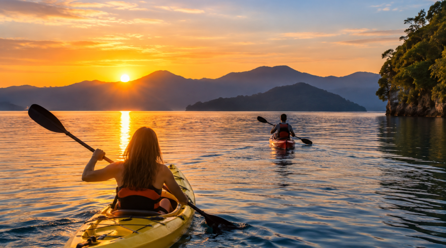 Sunrise kayaking on Lake Ilopango, El Salvador