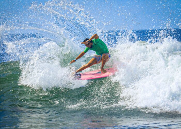 El Tunco surf lessons – surfer riding a wave in Surf City, El Salvador