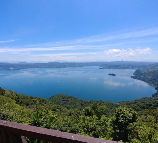 View over Lake Ilopango crater lake near San Salvador
